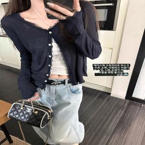 레이스 스플라이싱 엣지 소프트 롱 슬리브 니트 가디건 여성용 여름 신상 캐주얼 핏 스타일 경량 아우터웨어 탑