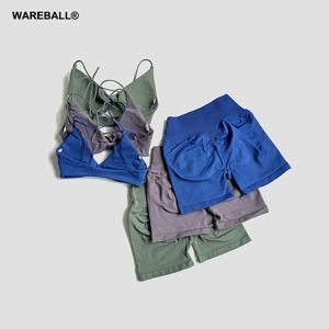 웨어볼 2피스 짐 세트 여성용 비전 트위스트 프론트 브라 V넥 크로스 허리 퀵 드라이 반바지 슈트 필라테스 운동 러닝 피트니스 세트