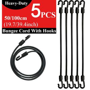 5pcs 50Cm/100Cm 크기 두꺼운 헤비 듀티 탄성 번지 코드 가정용 야외 사용을 위한 통합 플라스틱 후크 장력 고정 로프