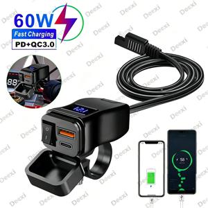 PD QC3.0 오토바이 USB 고속 충전기 60W 핸들바 듀얼 USB 소켓 스위치 전압계 방수 12V 전원 공급 어댑터