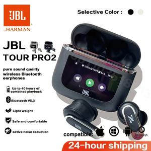 오리지널 JBL 투어 프로 2 트루 무선 블루투스 이어폰 스테레오 이어버드 스포츠 헤드폰 스마트 LCD 스크린 HK 버전