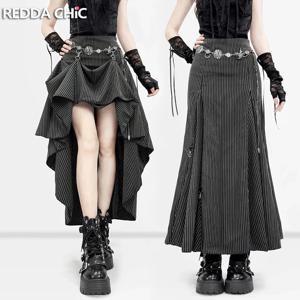 REDDACHiC 블랙 스트라이프 수트 스커트 그런지 레트로 3-웨이 피쉬테일 하이-로우 맥시 롱 트레인 스커트 고딕 여성 얼터너티브 의류