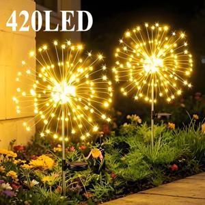 새로운 420LED 불꽃놀이 정원 장식용 태양광 조명, 방수 야외 요정 꽃길 조명 (마당, 거리, 잔디밭, 파티오, 발코니용)