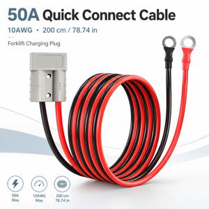 2m 8/10AWG 50A 배터리 퀵 디스커넥트 커넥터 플러그 와이어 하네스(링 터미널 포함) 지게차 견인 윈치 보관용