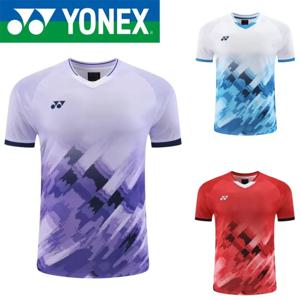 YONEX 배드민턴 대회 유니폼 남성용 및 여성용 플라이 슬리브 탑 속건성 통기성 반팔 티셔츠