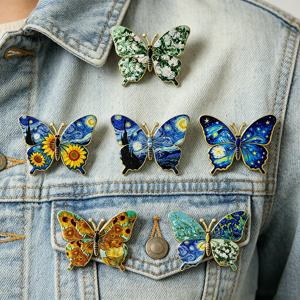 6pcs 예술적 에나멜 나비 해바라기 핀 브로치 의류 배낭 액세서리 세트에 대한 빈티지 배지 이상적인 친구 선물