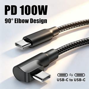 90도 PD 100W USB C 고속 충전 브레이디드 케이블 (아이폰 15, 16, 17, 삼성, 화웨이, 아너, 샤오미, 레드미, 포코 타입 C to 타입 C)