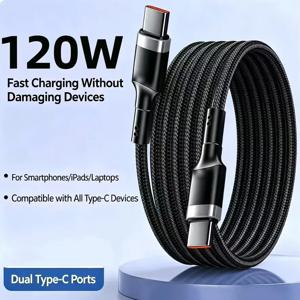 120W 고속 충전 케이블 PD 퀵차징 고품질 USB C to USB 타입 C 케이블 (아이폰, 샤오미 17 플러스 프로 맥스, 삼성 S24 호환)