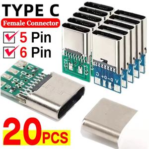 20-1pcs 5/6Pin 유형 C 여성용 커넥터 Usb 전기 터미널 용접 DIY 데이터 케이블 지원 PCB 보드 잭 장비 수리