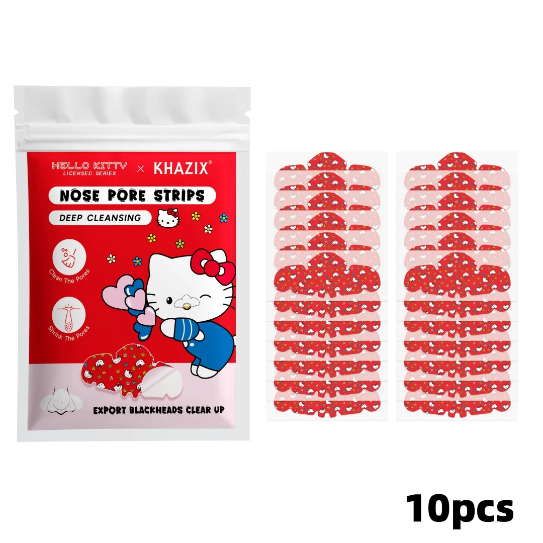 10pcs 헬로 키티 코 모공 스트립 10PCS 귀여운 만화 디자인 코 스티커 여성용 카와이 뷰티 케어 선물