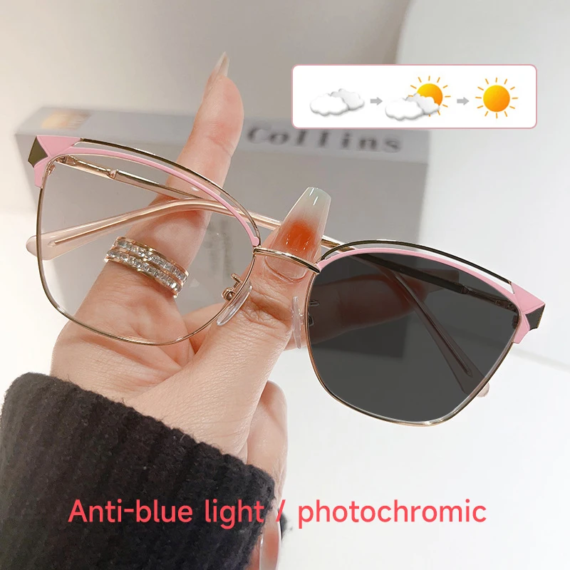 새로운 패션 Photochromic 안티 블루 라이트 안경 여성 고양이 눈 Lentes Oculos 여성 컴퓨터 안경