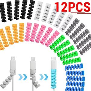 12-1PCS 케이블 보호대 실리콘 충전 케이블 나선형 와인더 와이어 보호대 커버 아이폰 전화 USB 충전기 케이블 주최자