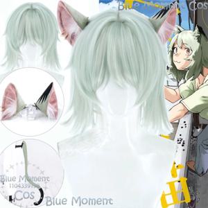 Yaniko Satou Yani Neko 코스프레 라이트 그린 가발 녹색 귀 꼬리 고양이 모피 모자 여성 할로윈 의상 Navidad Carnaval Event