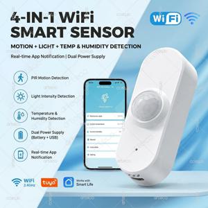 Tuya WiFi PIR 모션 센서 스마트 라이프 앱 원격 모니터 온도 습도 인체 적외선 감지기 휘도 감지