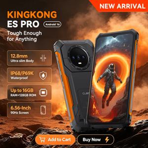 견고한 안드로이드 16 스마트폰, 큐봇 킹콩 ES PRO, 6.56인치 90Hz 화면, 16GB RAM (6GB + 10GB 확장 가능), 128GB ROM (최대 1TB TF 카드 확장 지원), IP68 및 IP69K 방수/방진, 5100mAh 배터리, 64MP 카메라, GPS 탑재, 4G mobile phones, smartphone android