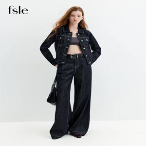 FSLE【프리미엄 시리즈】빈티지 Y2K 데님 재킷 청바지 세트 슬림 트러커 코트 스트레이트 레그 청바지 레트로 스트리트 시크 스타일을 위한 코디 세트