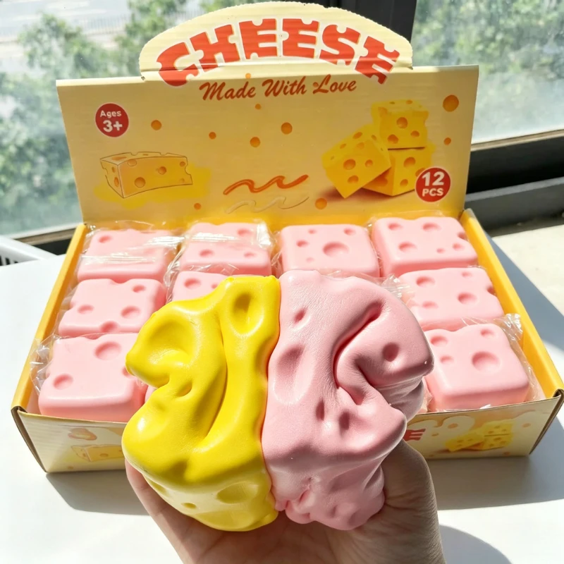 치즈 큐브 스트레스 볼 큰 치즈 모양의 스퀴즈 볼 부드러운 핀치 피젯 장난감 재미있는 게임 감각 자극 안티 스트레스 축제 선물