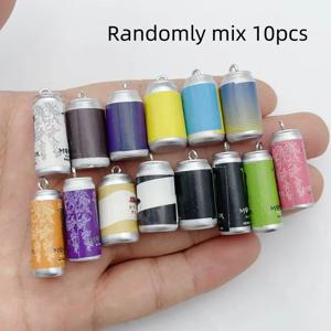 10개 미니 시뮬레이션 음료 캔 레진 참 장식품 다채로운 모조 음료병 펜던트 DIY 귀걸이 열쇠고리 쥬얼리 제작 용품
