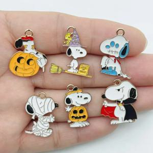 10Pcs 귀여운 할로윈 만화 강아지 합금 에나멜 참 펜던트 호박 펜던트 DIY 쥬얼리 액세서리 만들기