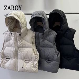 ZAROY 가을 겨울 여성 자켓 및 조끼 캐주얼 후드 지퍼 포켓 따뜻한 조끼 아우터 코튼 민소매 자켓 куртка