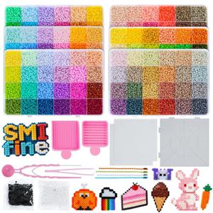 2.6mm 퓨즈 비즈 키트 144색 올인원 미니 비즈 세트 (페그보드, 미니 다리미, 핀셋 포함) 픽셀 아트 DIY 공예 키트 (성인용)