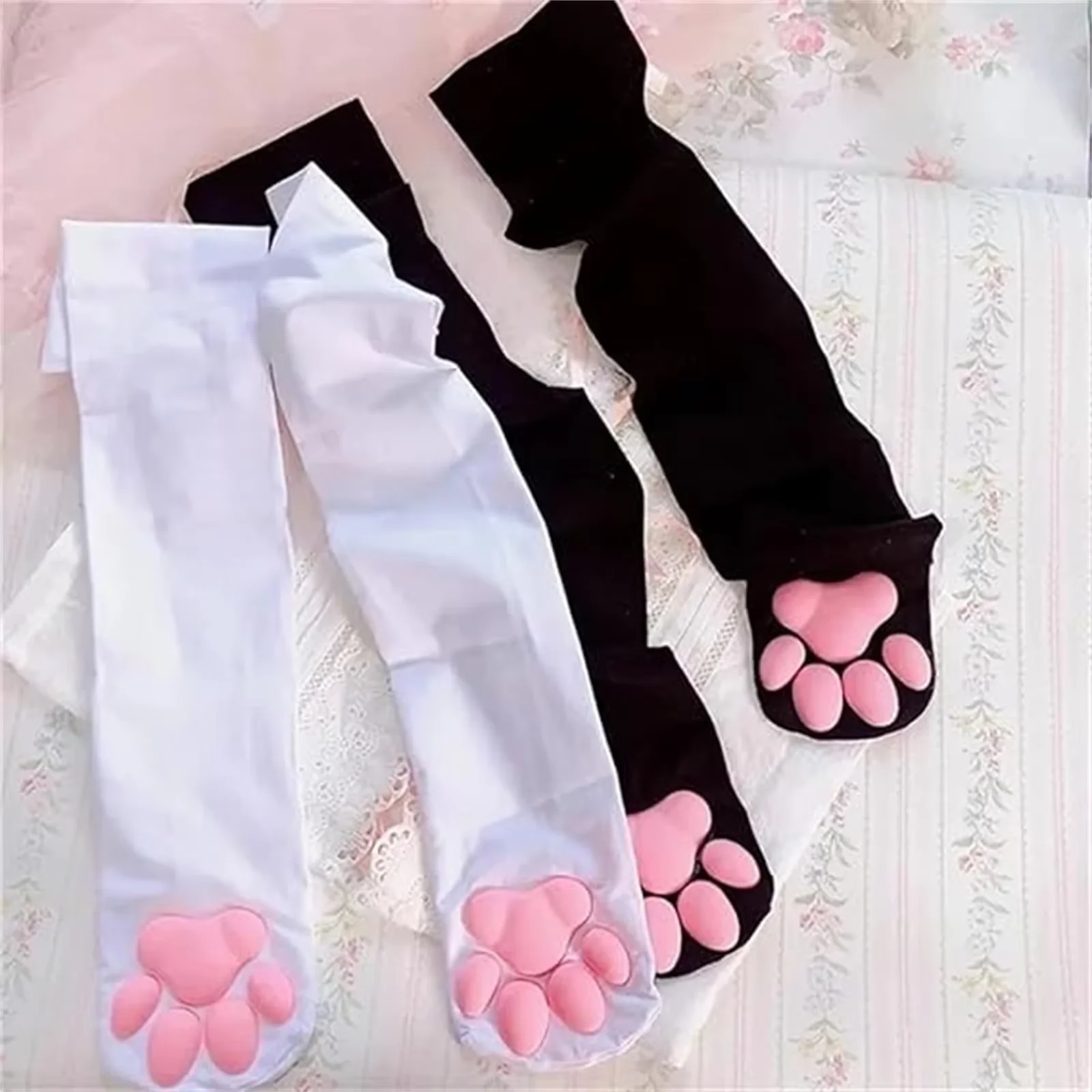 여성용 부드럽고 귀여운 고양이 발바닥 니트 허벅지까지 오는 양말, 아늑하고 매력적인 디자인, 코스프레, 축제 및 일상 착용에 이상적