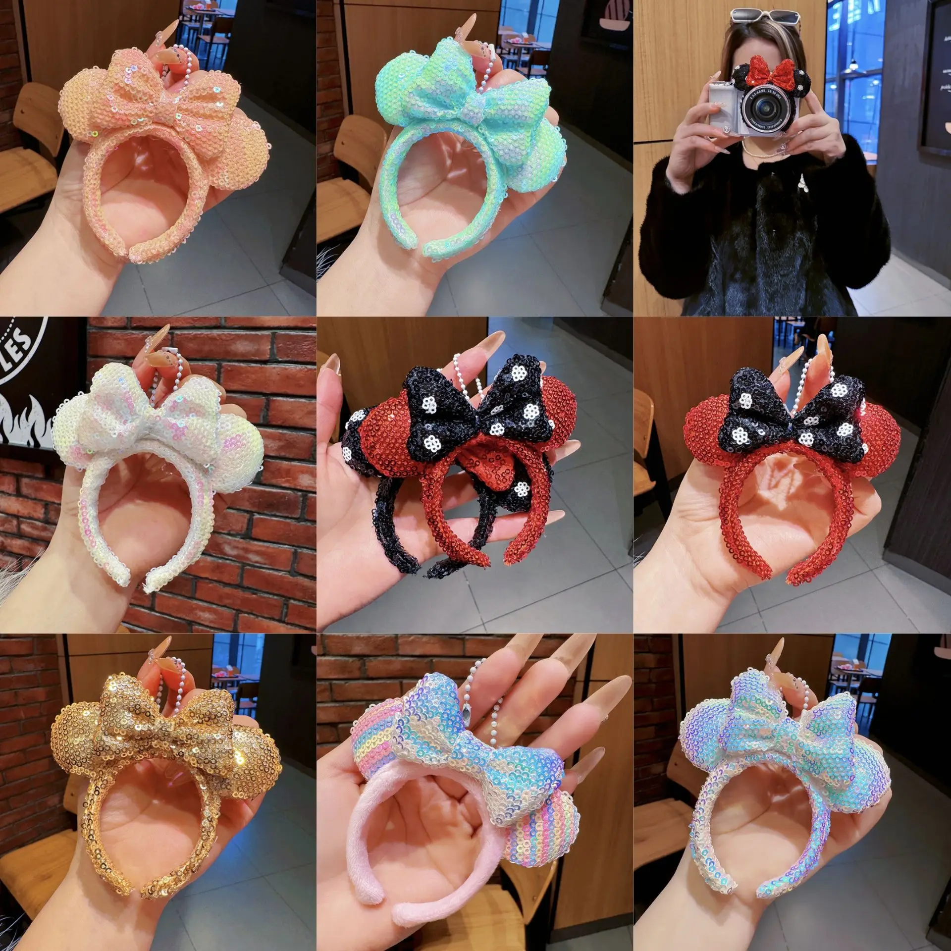 1개 만화 캐릭터 마우스 귀 홀더, 백팩 가방 헤어밴드 홀더, 마우스 귀 걸이용 키체인, 핸즈프리 공원 여행 필수품
