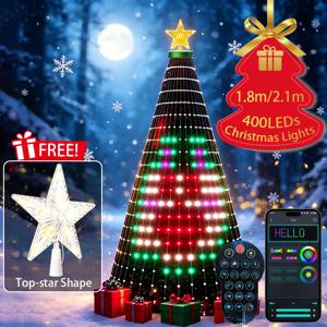 USB 400LED 크리스마스 트리 스트링 라이트, DIY 텍스트 RGBIC 홀리데이 조명 (정원, 파티오, 크리스마스, 할로윈, 발렌타인 데이 장식용)