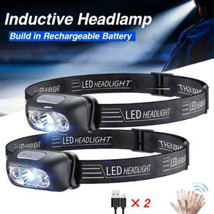 고출력 LED 모션 센서 헤드램프 휴대용 USB 충전식 방수 헤드 플래시라이트 (야외 캠핑, 비상 작업용)