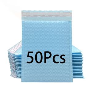 50개입 파란색 버블 봉투 자가 접착 충격 방지 우편봉투 방수 패딩 파우치 선물 화장품 우편 배송용