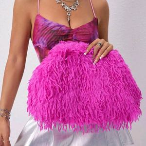 도파민 스타일의 푹신한 술 장식 가방, Y2K 플러시 클러치 백, 사탕색의 새해 여성용 핸드백, 축제용 디너 드레스 클러치 백