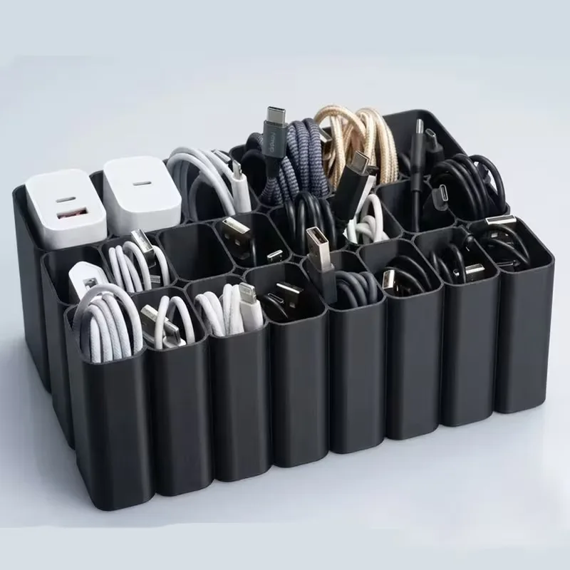 11/22 그리드 USB 케이블 보관 트레이 와이어 관리 상자 홈 오피스 휴일 선물용 데스크탑 전자 액세서리 정리함