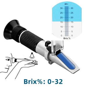 휴대용 Brix 굴절계 설탕 테스터 미터 Saccharimeter ATC 설탕 0-32% 과일 주스 포도 용 농도 밀도계