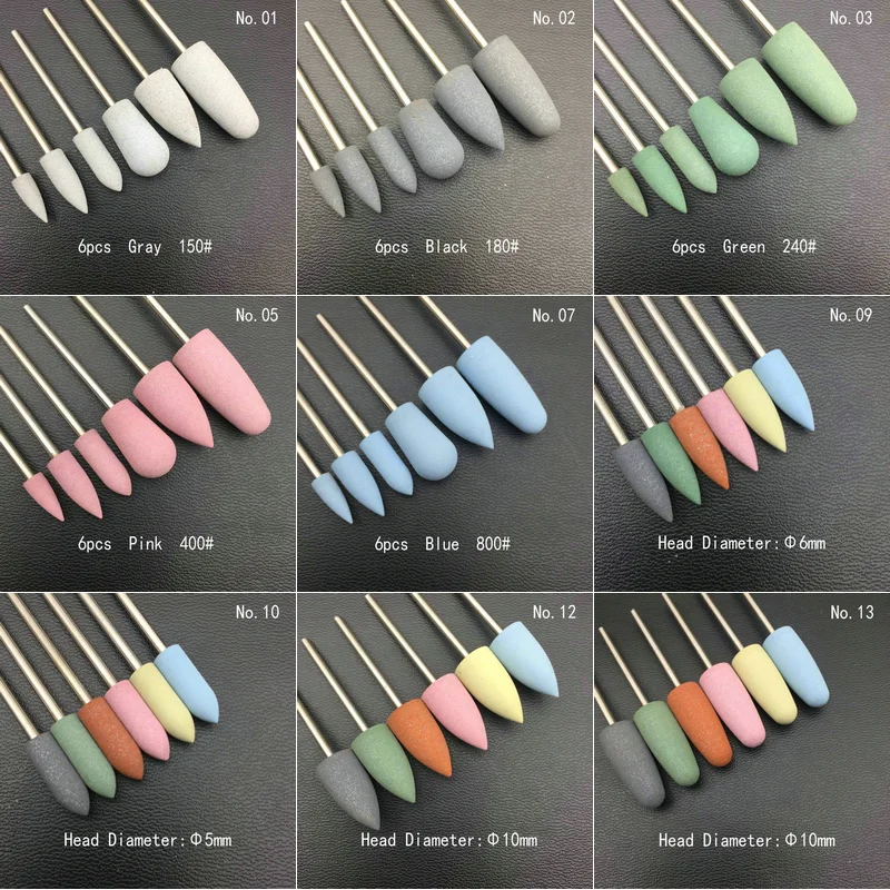 6 개/대 매니큐어 비트에 대 한 고무 실리콘 네일 드릴 밀링 커터 유연한 폴리 셔 기계 전기 네일 파일 아트 도구