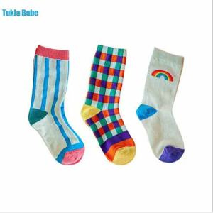 양말 무지개 체크 무늬 어린이 남아용 1-8 세, 가을