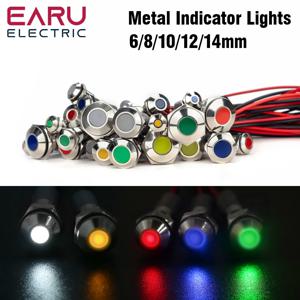 6mm 8mm 10mm 12mm 금속 LED 경고 표시 등 방수 IP65 신호 램프 파일럿 와이어 스위치 3V 5V 12V 220V 빨간색 파란색 흰색