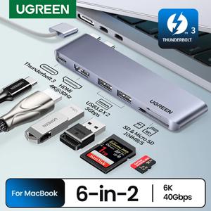 UGREEN 6-in-2 USB-C 허브 Type-C-Thunderbolt 3 MacBook Pro Air 도킹 스테이션 USB-C 분배기용 4K HDMI SD&TF USB3.0 어댑터