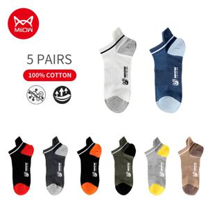 MiiOW-여름용 코튼 남성 양말 패치 워크 로우 컷 캐주얼 발목 양말, 편안한 프린트 양말 땀 발목 양말 세트, 5 쌍/묶음