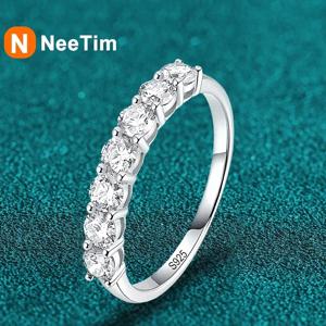 니팀(NeeTim) 여성용 풀 모이사나이트 반지, S925 스털링 실버 소재에 화이트 골드 도금, 웨딩/신부용 반지, 반짝이는 주얼리