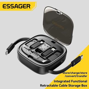 Essager 60W 빠른 충전 USB A/C-TypeC 마이크로 번개 케이블 전화 홀더 핀 세트가있는 미니 다기능 여행용 보관함
