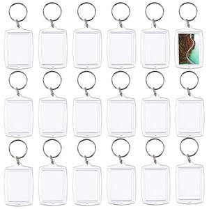 30PCS 투명 아크릴 사진 프레임 키 체인 사진 삽입 Keyrings 양면 사진에 대 한 빈 사각형 DIY 용품