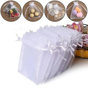 25PCS Drawable 파티 공급 크리스마스 호의 보석 포장 흰색 파우치 Drawstring 포켓 Organza 거즈 향 주머니 선물 가방