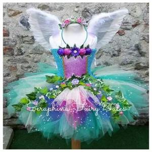 우드랜드 요정 소녀 투투 드레스와 날개 요정 생일 파티 소녀 드레스 업 Tulle 드레스 녹색 정원 요정 공주 드레스