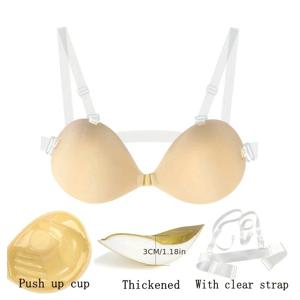등이없는 Strapless 끈끈한 브래지어 보이지 않는 푸시 업 두꺼운 란제리 섹시한 여성의 재사용 가능한 실리콘 젖꼭지 커버 웨딩 속옷