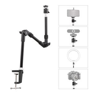 Andoer ST-01 유연한 접이식 데스크 마운트 스탠드, 금속 브래킷, LED 링 라이트 웹캠 카메라 스마트폰용, 3kg 적재 용량