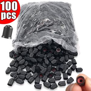 100pcs 자동차 타이어 밸브 플라스틱 검은 자전거 타이어 밸브 모자 O 고무 링 커버 자동차 오토바이에 대 한 돔 모양 먼지 밸브