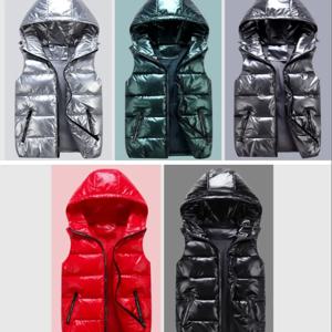 겨울 조끼 후드가 달린 광택있는 새로운 밝은 색상 조끼 패딩 재킷 민소매 여성 조끼 학생 따뜻한 재킷 부모-자식