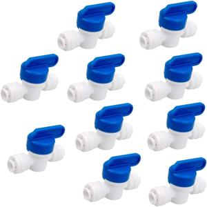 10pcs 1/4 인치 OD 튜브 및 호스 및 파이프 사용 인라인 차단 볼 밸브 정수기 RODI 시스템 용 플라스틱 빠른 연결 피팅