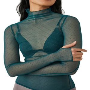 여성용 얇은 메쉬 티셔츠, 모크넥 긴팔 크롭탑, 레트로 시스루 셔츠, 페어리코어 그런지 티