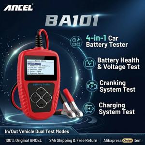 Ancel BA101 자동차 배터리 테스터 12V 100-2000CCA 220AH 자동 부하 배터리 분석기 다국어 자동차 배터리 충전 테스터